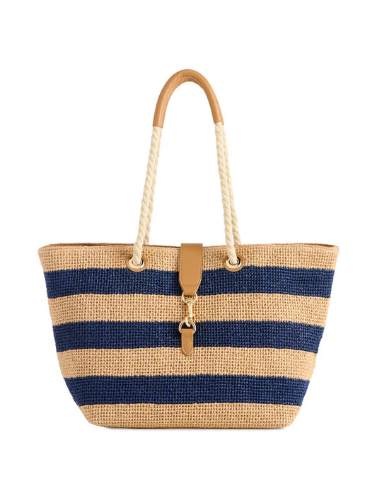 Navy + Straw Stripe Tote