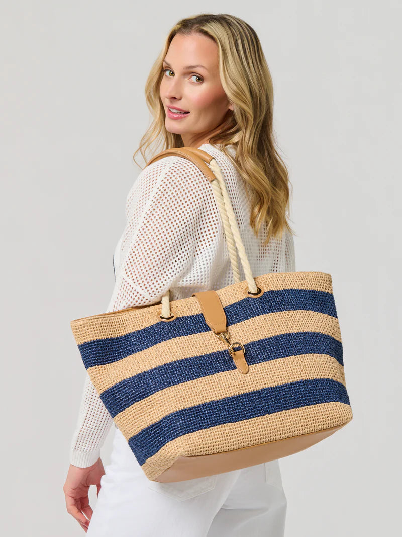 Navy + Straw Stripe Tote