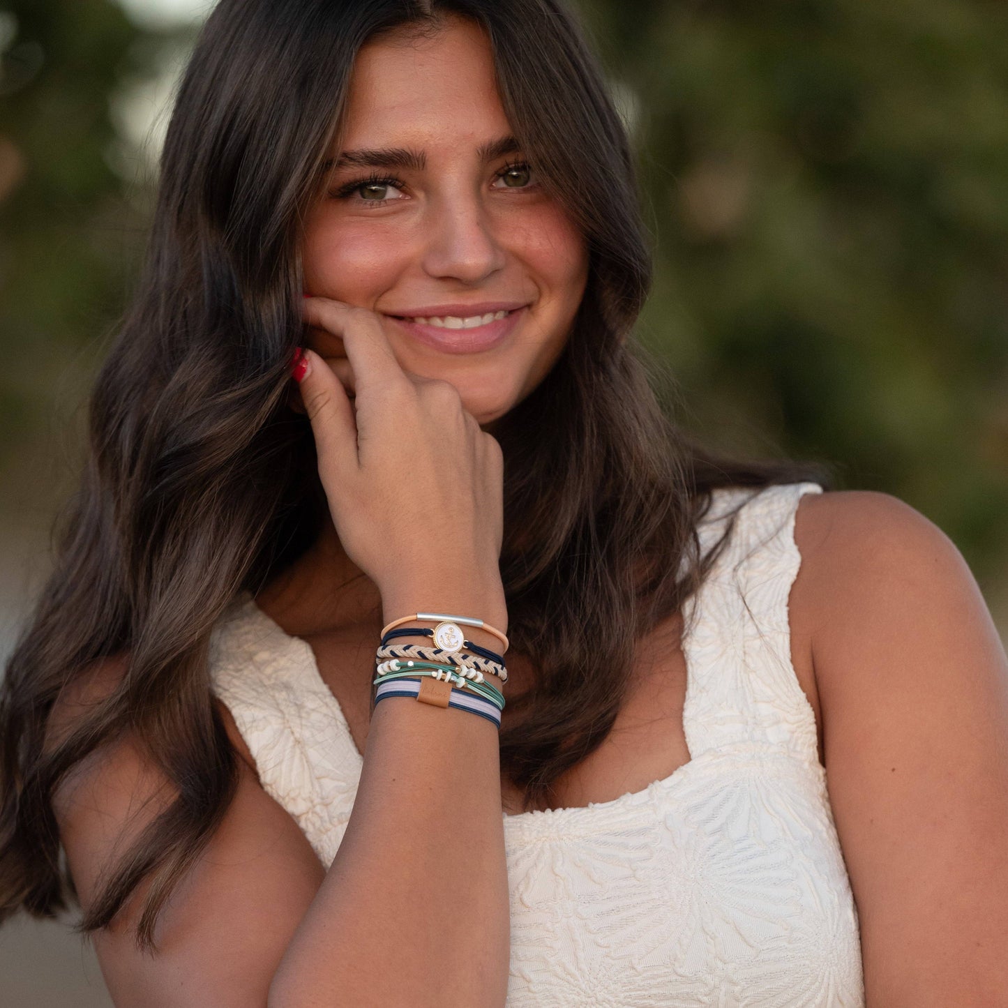 Anchor with Nautical Colors Hair Tie Bracelets: Med