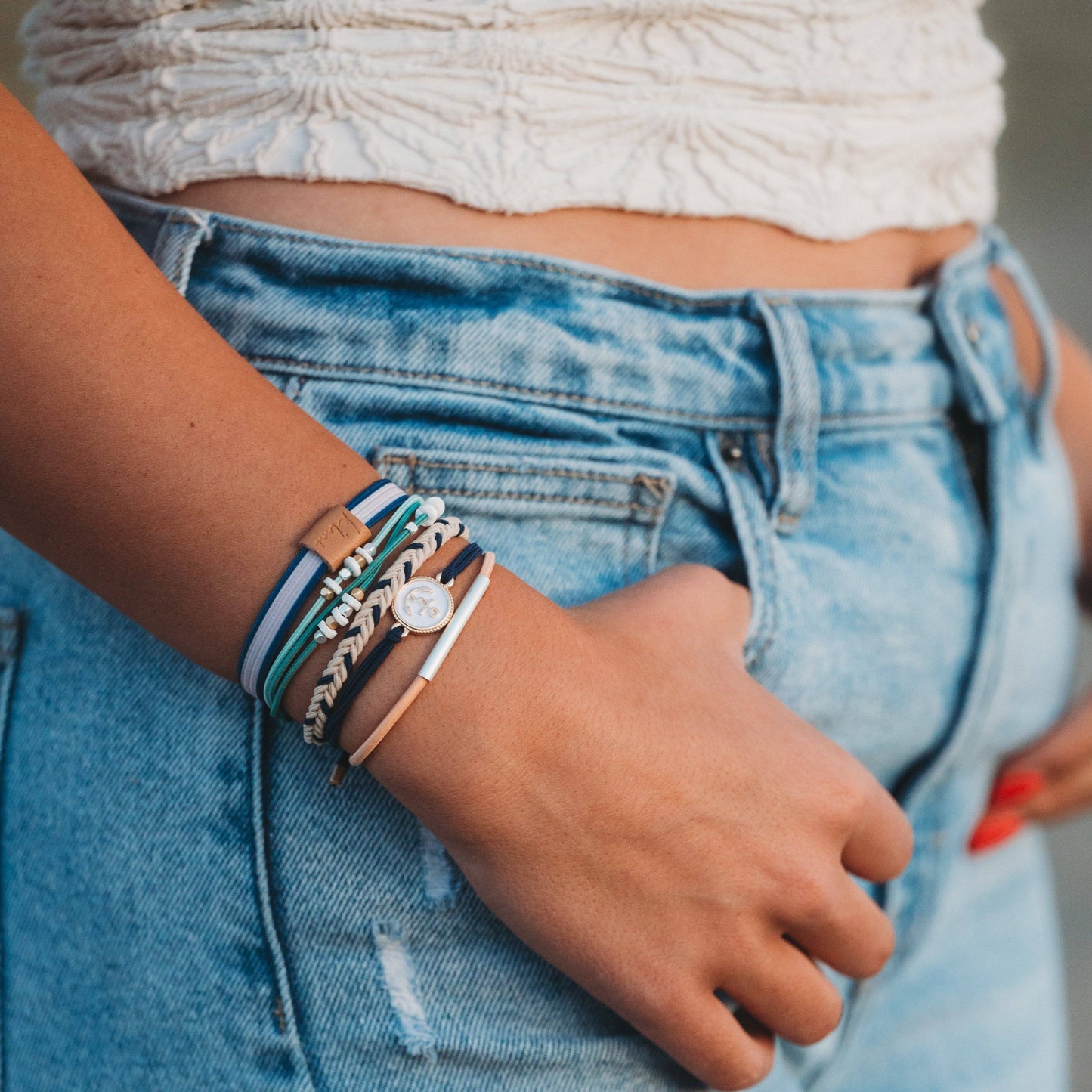 Anchor with Nautical Colors Hair Tie Bracelets: Med