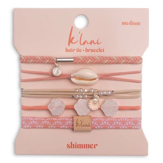 "Shimmer" Coral with Shell Hair Tie/Bracelets
