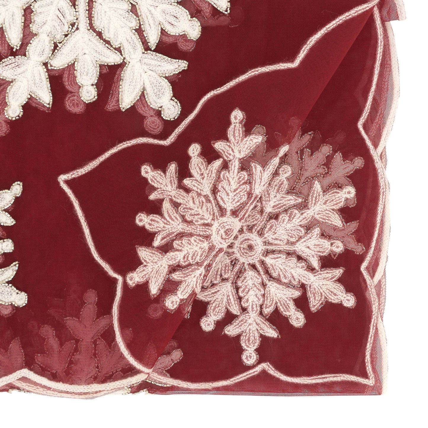 Beaded + Embroidered Snowflake Runner: Red / 16"x72"