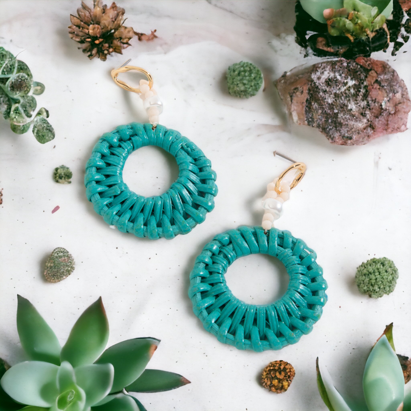 Harper Drop Earrings Beach Jewelry: Teal / Circle