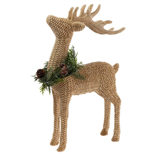 Basket Weave Standing Deer w/Wreath
