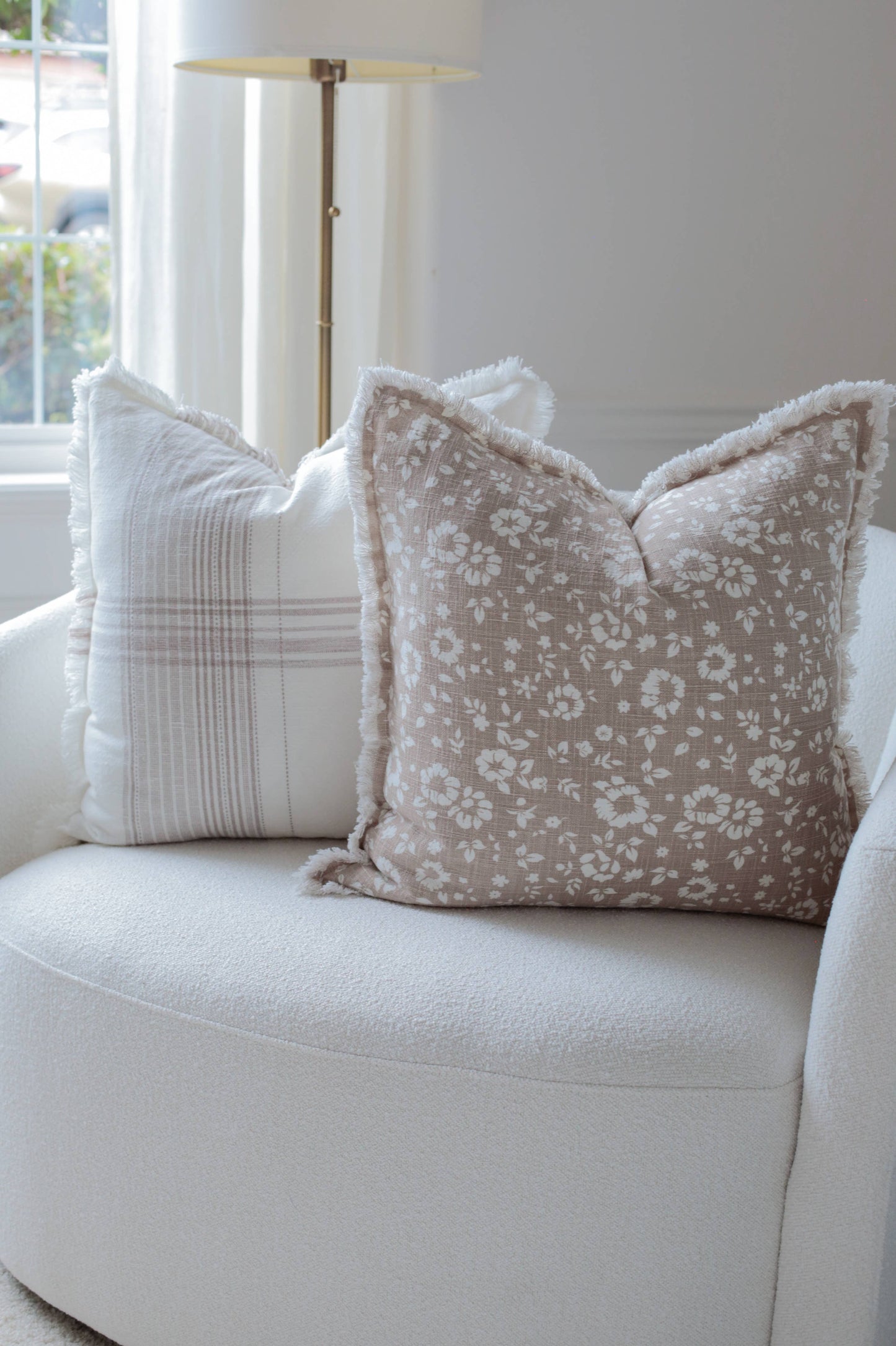Taupe Floral Fringe Pillow