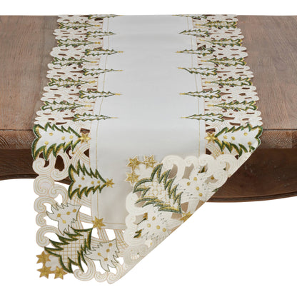 Christmas Tree Runner - Golden Stars Design: Ivory / 16"x90"