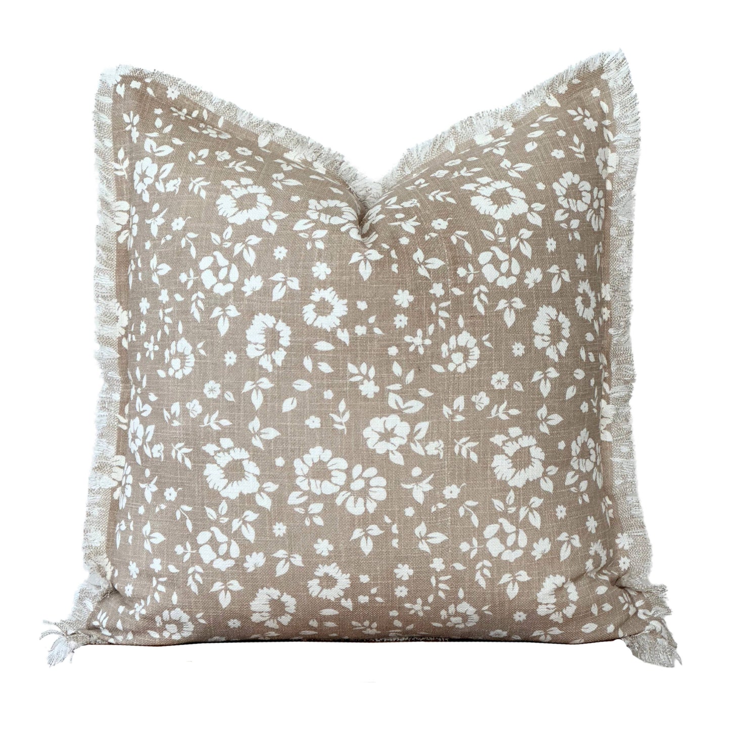 Taupe Floral Fringe Pillow