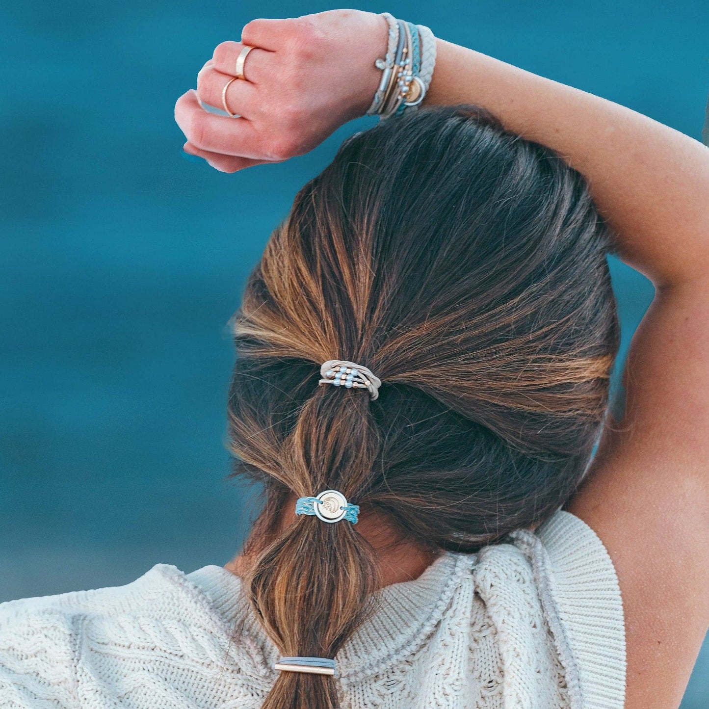 "Wonder" Soft Creams and Blues Hair Tie/Bracelets