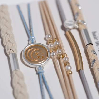 "Wonder" Soft Creams and Blues Hair Tie/Bracelets