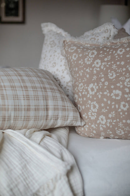 Taupe Floral Fringe Pillow