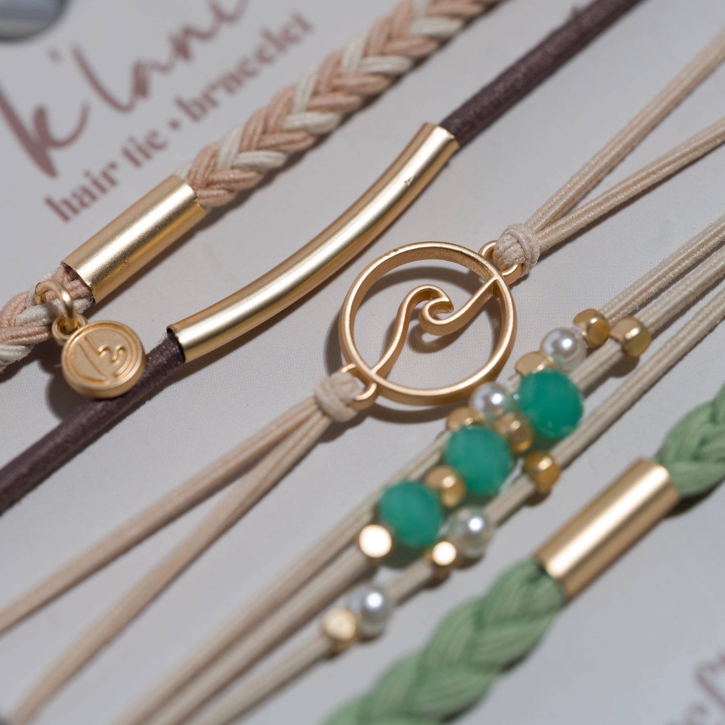 "Reflect" Gold Wave with Beachy Neutrals Hair/Tie Bracelets
