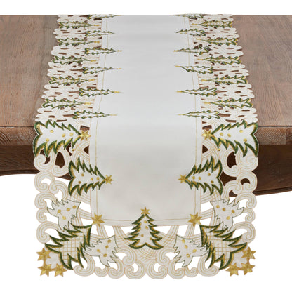 Christmas Tree Runner - Golden Stars Design: Ivory / 16"x90"