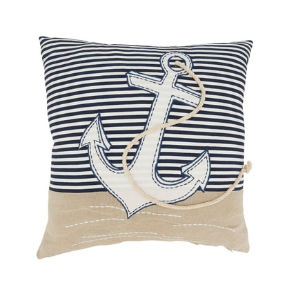 Coastal Embroidered Anchor Pillow