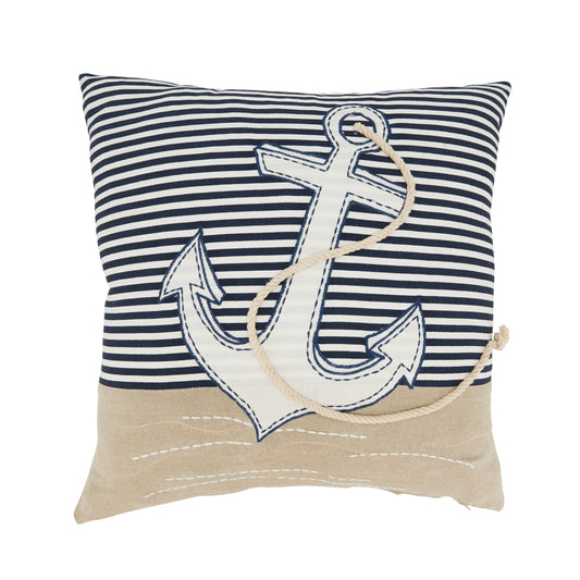 Coastal Embroidered Anchor Pillow
