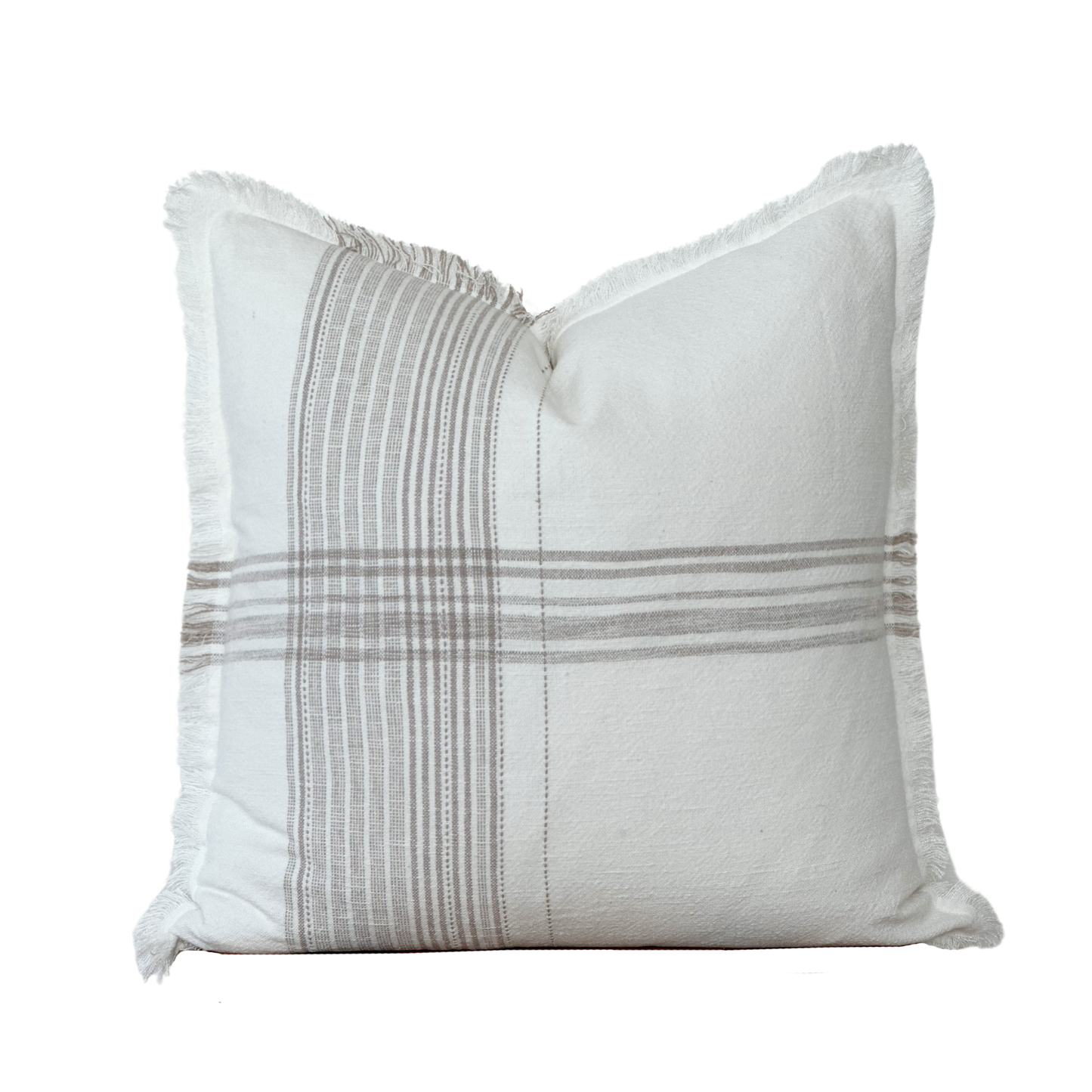 Taupe Plaid Fringe Pillow