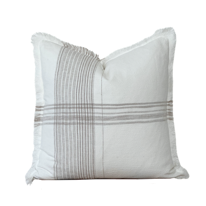 Taupe Plaid Fringe Pillow