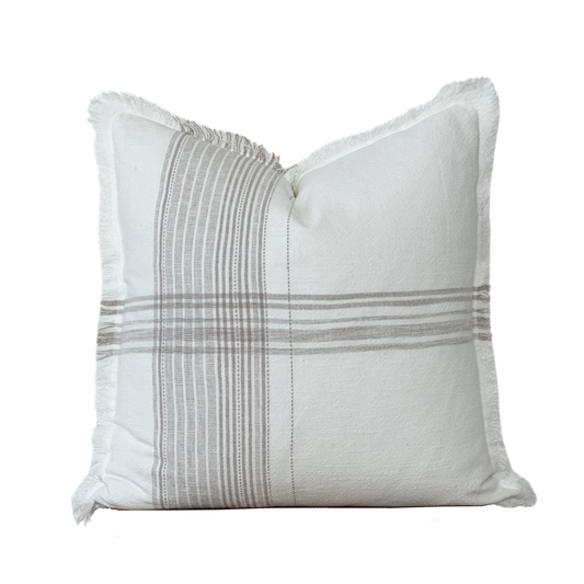 Taupe Plaid Fringe Pillow
