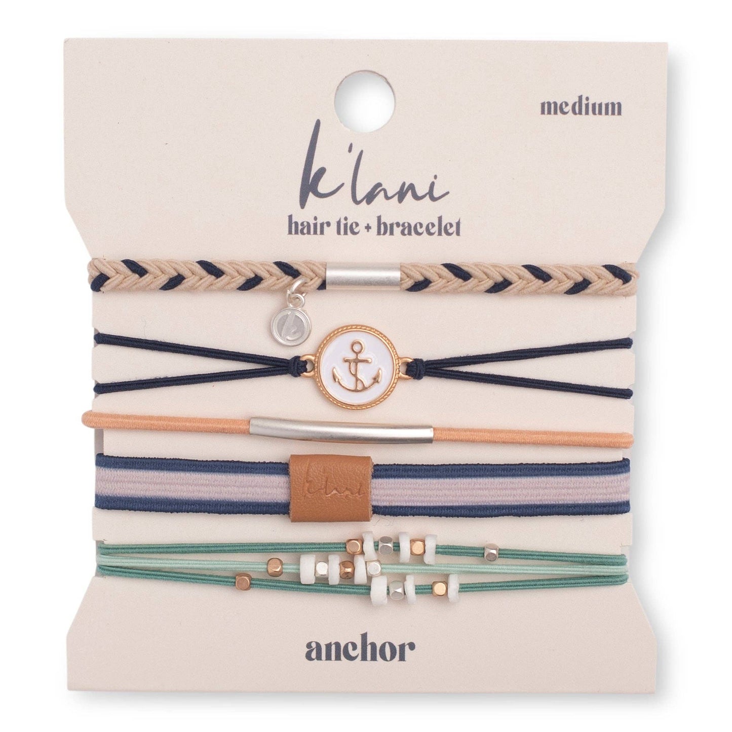 Anchor with Nautical Colors Hair Tie Bracelets: Med