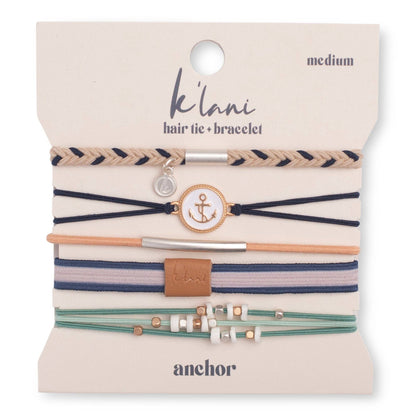 Anchor with Nautical Colors Hair Tie Bracelets: Med