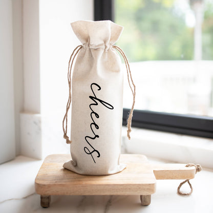 Cheers Linen Wine Bag