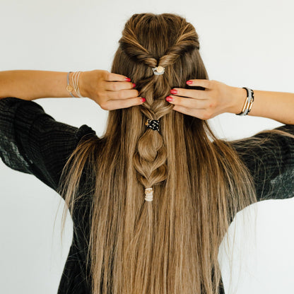 "Inspire" Grey and Black with Gold Flower Accent Hair Tie/Bracelets