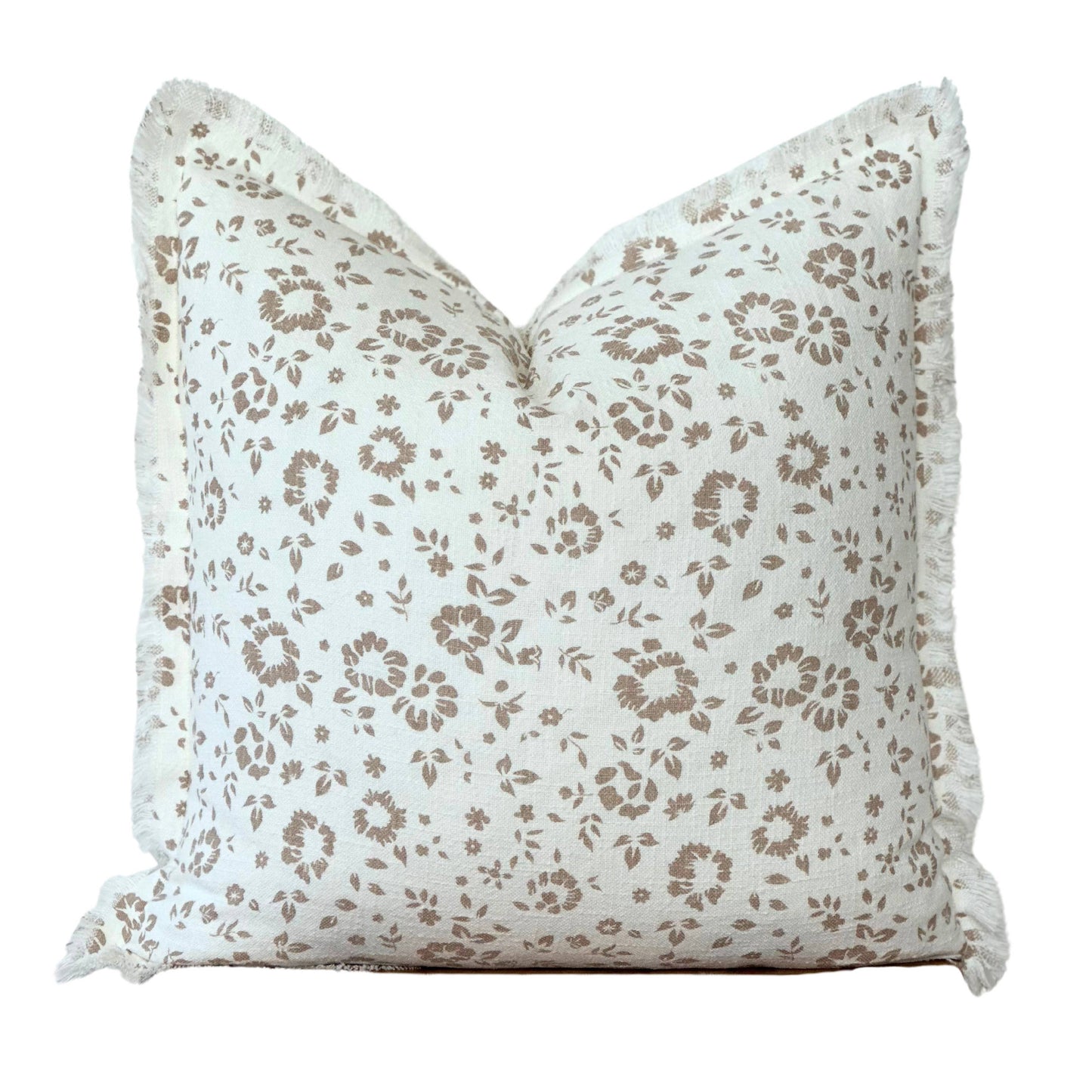 Taupe Floral Fringe Pillow