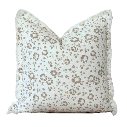 Taupe Floral Fringe Pillow