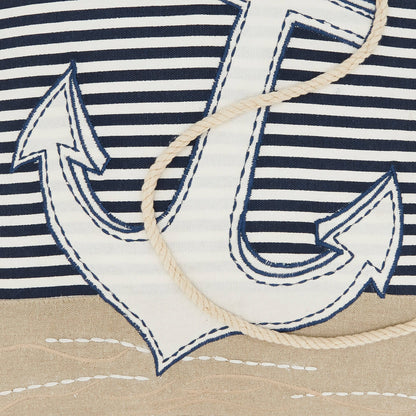 Coastal Embroidered Anchor Pillow