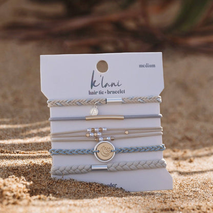 "Wonder" Soft Creams and Blues with Pearls and Gold Hair Tie/Bracelets