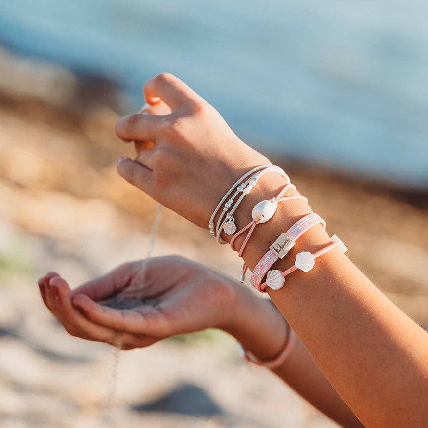 "Shimmer" Coral with Shell Hair Tie/Bracelets