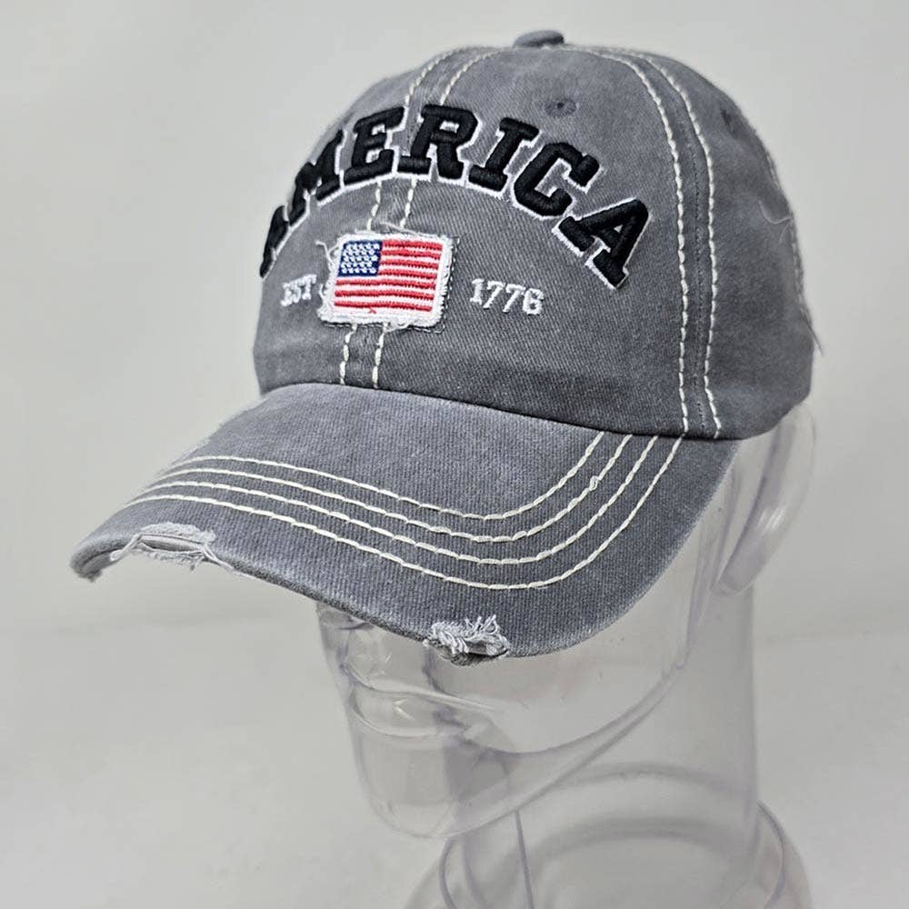 Vintage America 1776 Flag Embroidered Baseball Cap: Gray