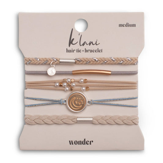 "Wonder" Soft Creams and Blues Hair Tie/Bracelets