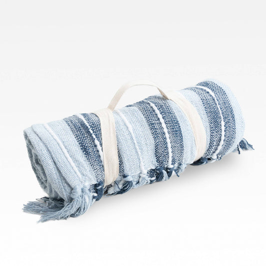 Indoor/Outdoor Recycled Woven Throw Blanket: Blue