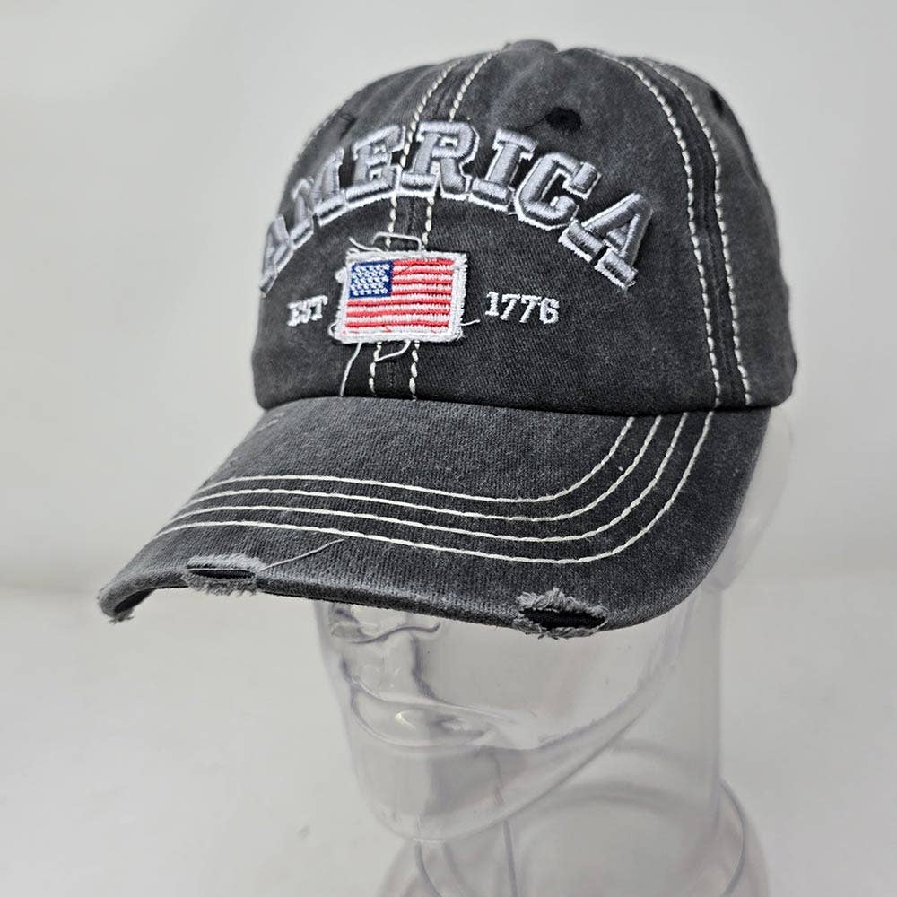 Vintage America 1776 Flag Embroidered Baseball Cap: Black
