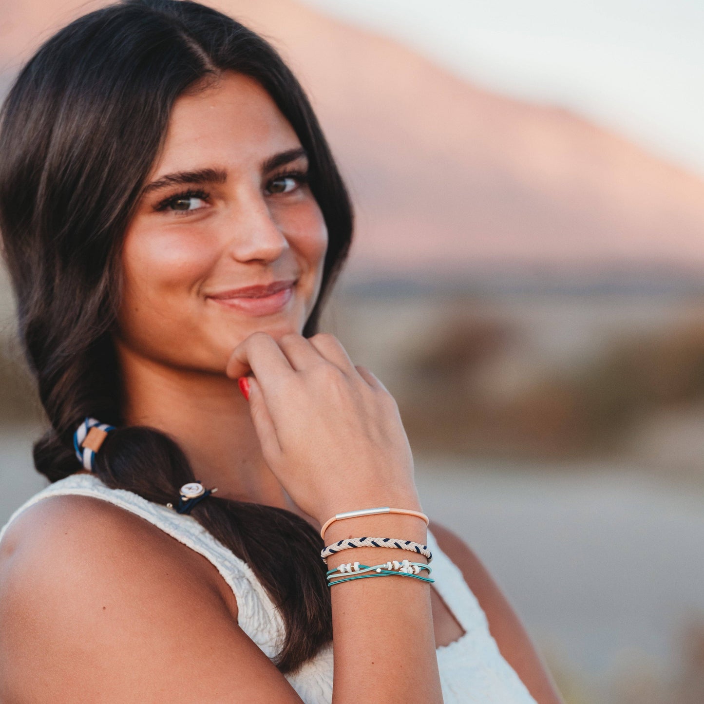 Anchor with Nautical Colors Hair Tie Bracelets: Med
