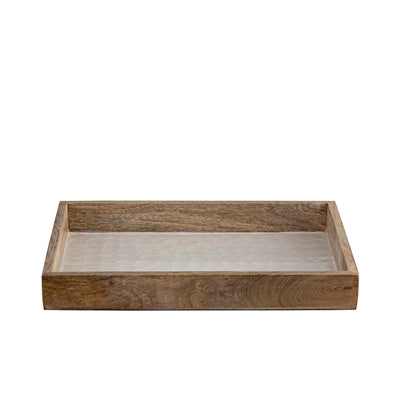 Wood Tray With White Pearl Enamel