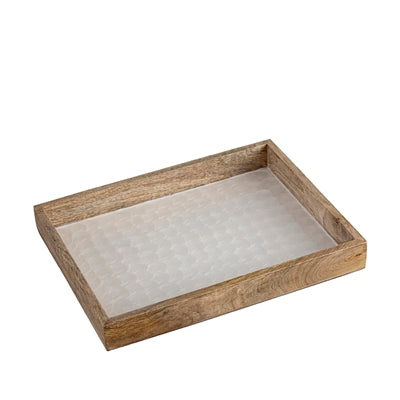 Wood Tray With White Pearl Enamel