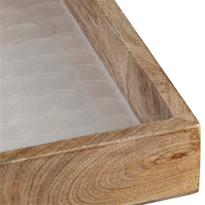Wood Tray With White Pearl Enamel