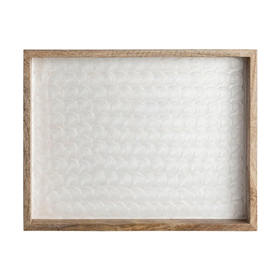 Wood Tray With White Pearl Enamel