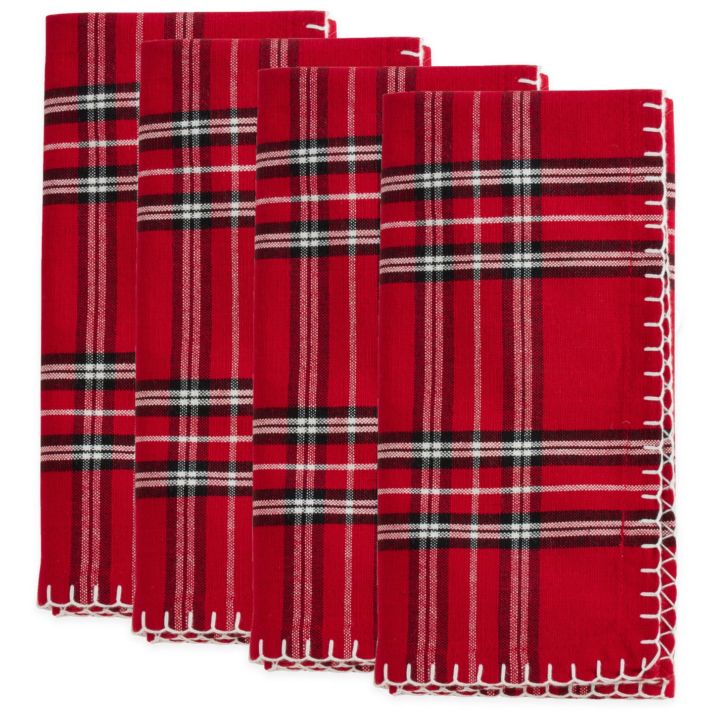 Plaid Whipstitch Napkin: Red / 20" Set of 4