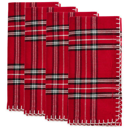 Plaid Whipstitch Napkin: Red / 20" Set of 4