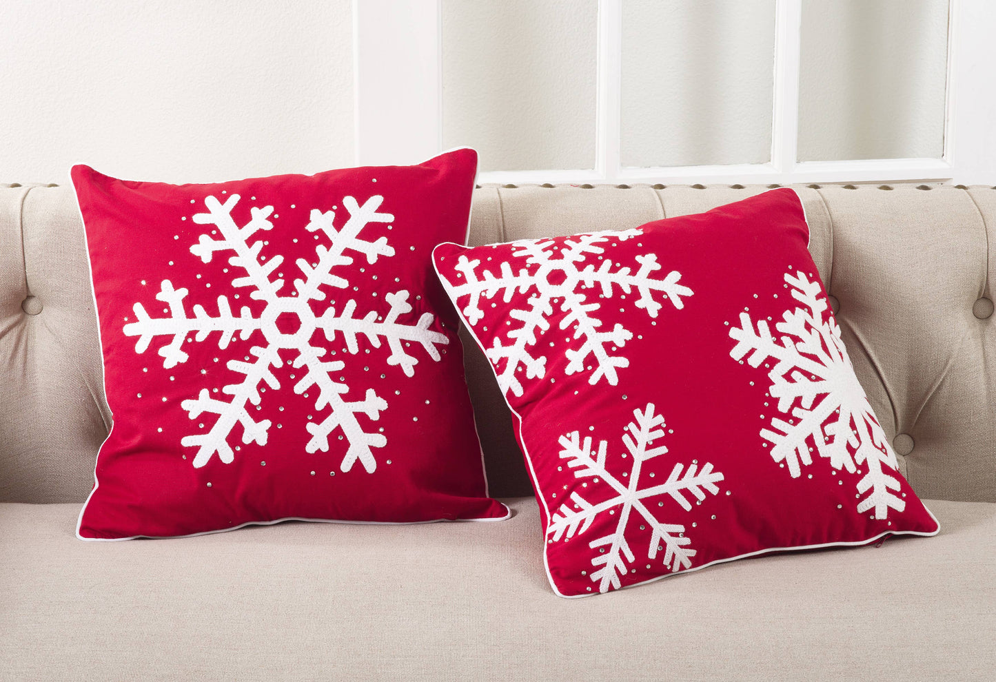 Studded Snowflake Pillow - Down Filled: Red / Down Insert / 18"