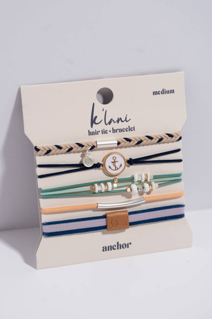 Anchor with Nautical Colors Hair Tie Bracelets: Med