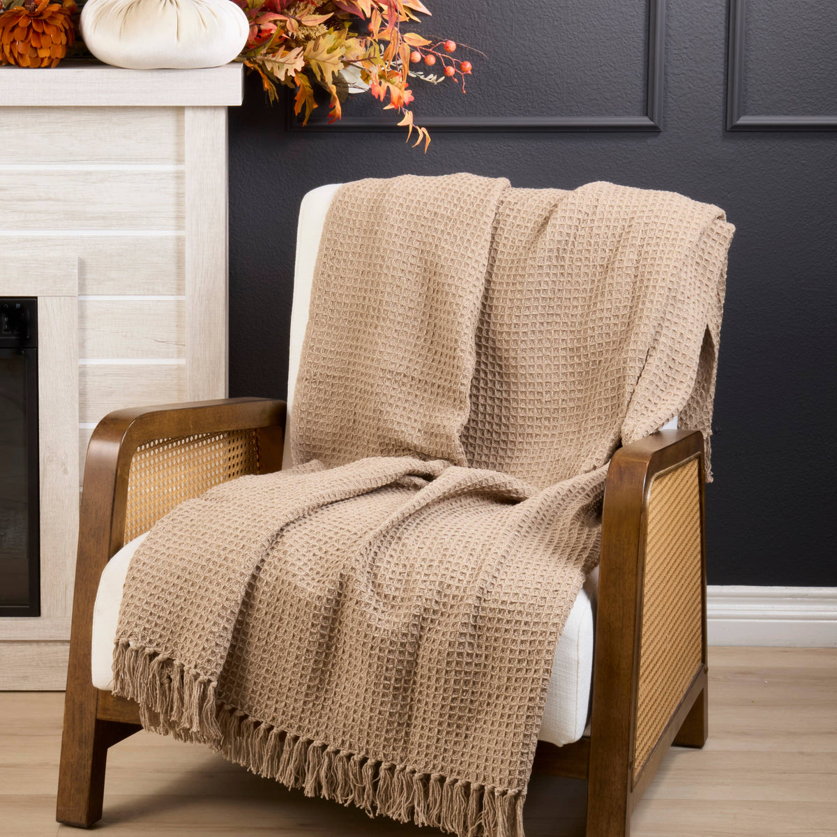 Natural Waffle Weave Throw w/Tassels