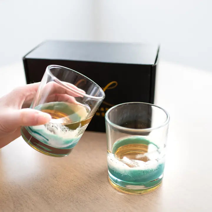 Resin Coated Lowball Glasses S/2