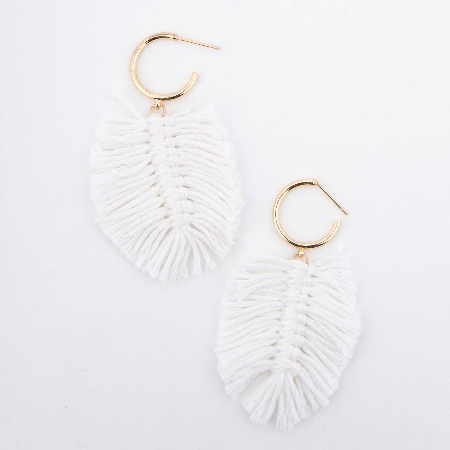 Zephyr Fringe Macrame Palm C Hoop Earrings