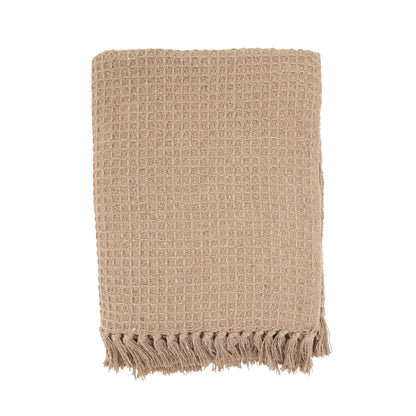 Natural Waffle Weave Throw w/Tassels