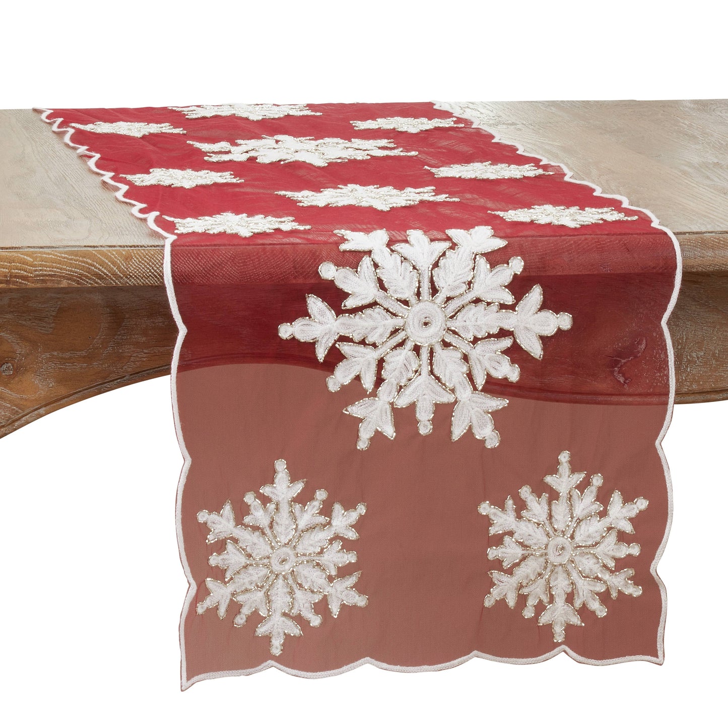 Beaded + Embroidered Snowflake Runner: Red / 16"x72"