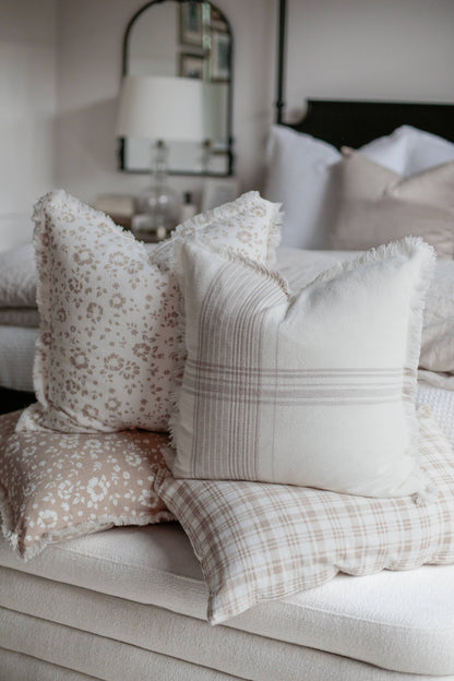 Taupe Floral Fringe Pillow