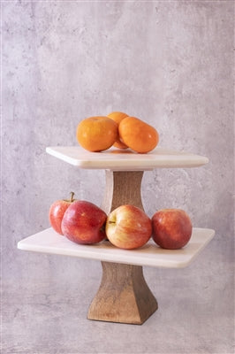 Marble Cake Plate w/ Wood Base